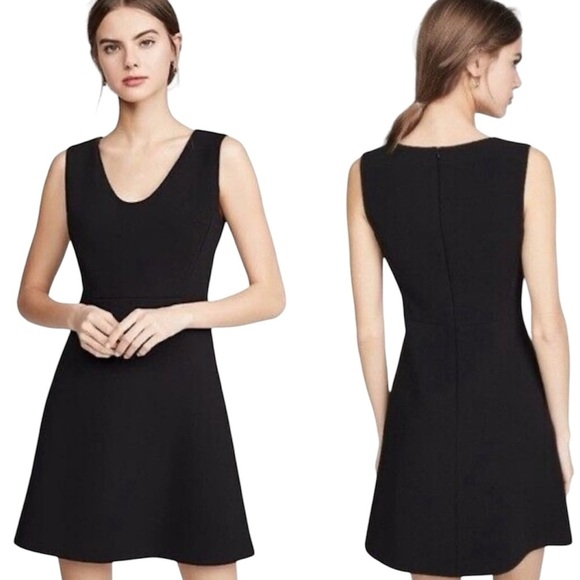 NWT Theory Black Crepe Scoop Flounce Dress Sleeveless Size 12 - Picture 1 of 16